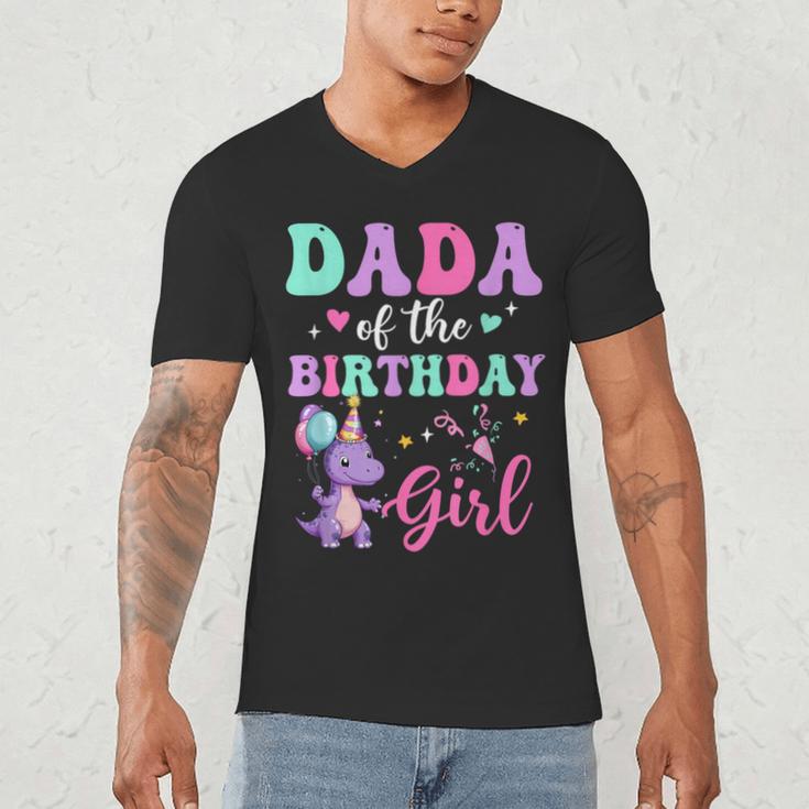Dada Of The Birthday For Girl Dinosaur T-Rex Party Family Men's V-Neck T-Shirt