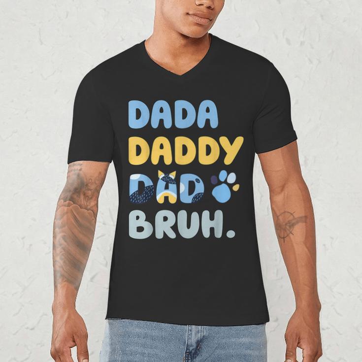 Dada Daddy Dad Bruh Fathers Day Blue Dog Men's V-Neck T-Shirt