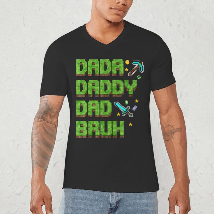 Dada Daddy Dad Bruh Father's Day Game Pixel Men's V-Neck T-Shirt