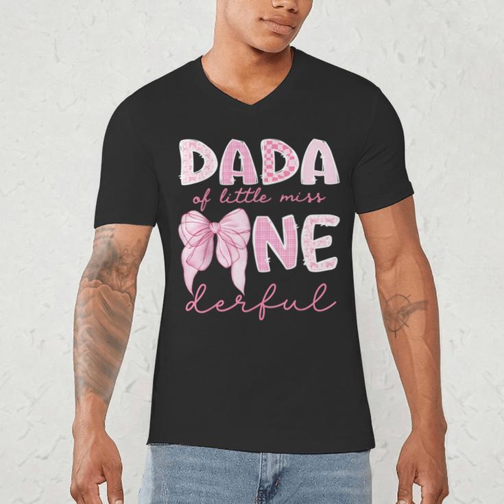 Dada Of Little Miss Onederful First Birthday Girl Bow Men's V-Neck T-Shirt Dada Of Little Miss Onederful First Birthday Girl Bow Men's V-Neck T-Shirt