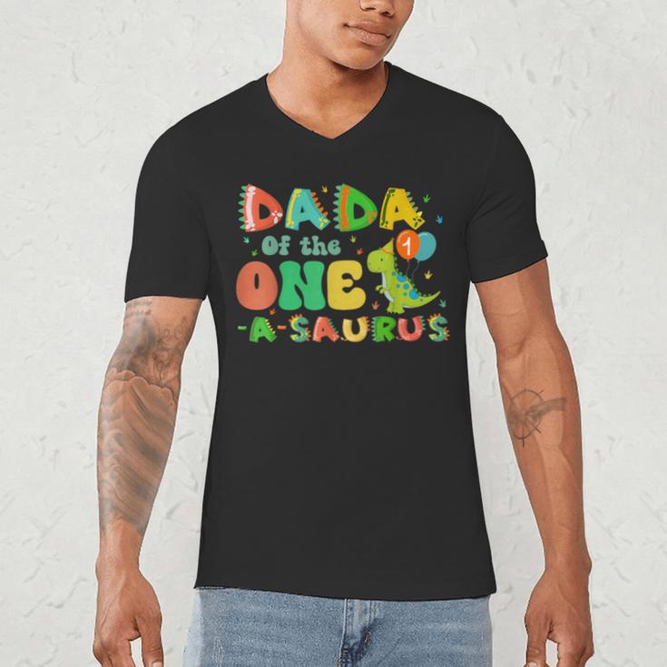Dada Of The One-A-Saurus 1st Birthday Boy Dinosaur Family Men's V-Neck T-Shirt