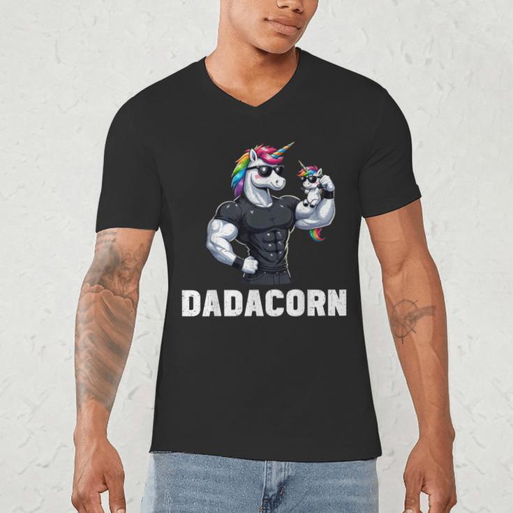 Dadacorn Unicorn Dad Papa Father's Day Daughter Men's V-Neck T-Shirt