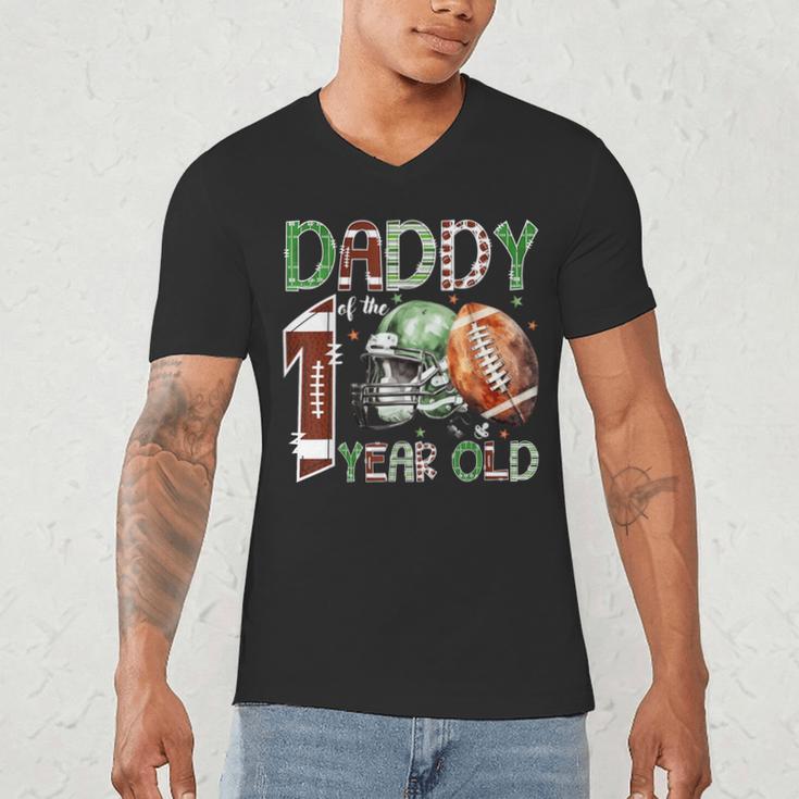 Daddy Of The 1 Year Old Football Lover 1st Birthday Boy Men's V-Neck T-Shirt