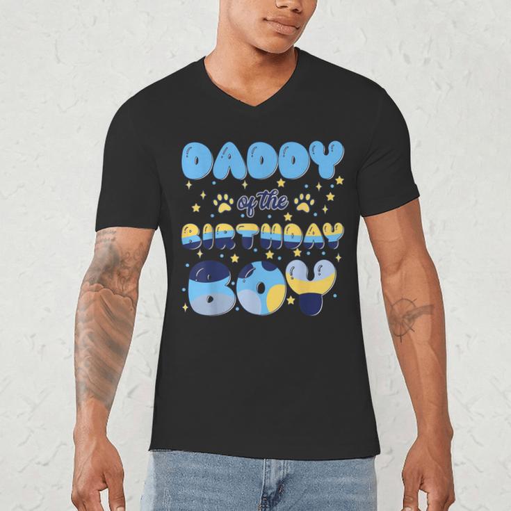 Daddy Of The Bday Boy Blue Dog Theme Party Family Matching Men's V-Neck T-Shirt Daddy Of The Bday Boy Blue Dog Theme Party Family Matching Men's V-Neck T-Shirt