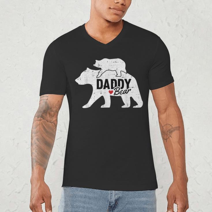 Daddy Bear Fathers Day Cute Baby Cub Papa Dad-a Pops Small Men's V-Neck T-Shirt