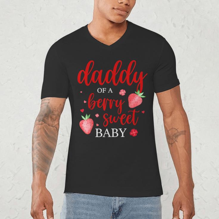 Daddy Of A Berry Sweet One Strawberry Baby First Birthday Men's V-Neck T-Shirt