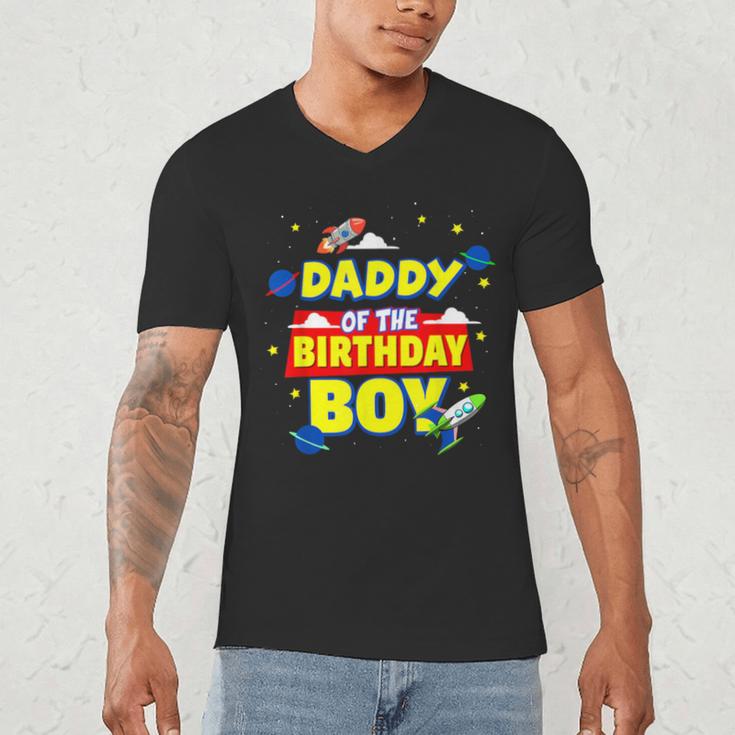 Daddy Of The Birthday Astronaut Boy Outer Space Theme Party Men's V-Neck T-Shirt
