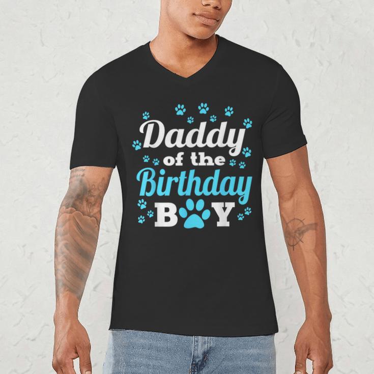 Daddy Of The Birthday Boy Dog Paw Bday Party Celebration Small Men's V-Neck T-Shirt