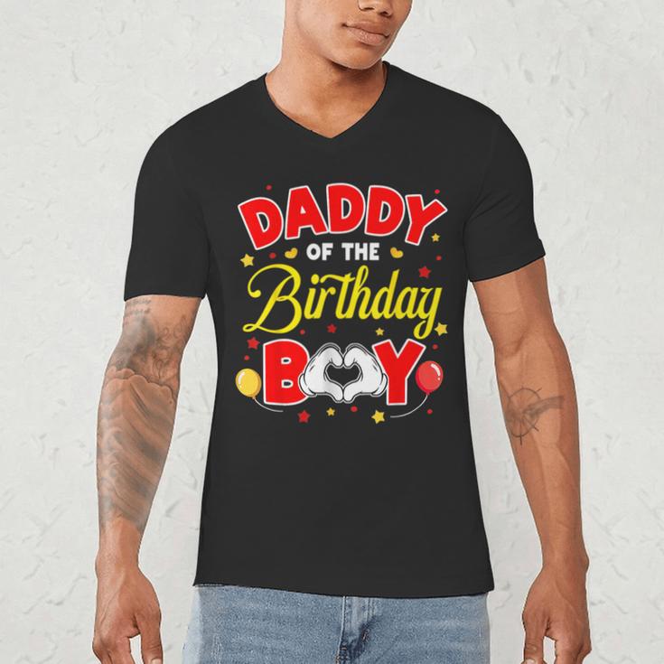 Daddy Of The Birthday Boy Matching Dad Son Family Birthday Men's V-Neck T-Shirt