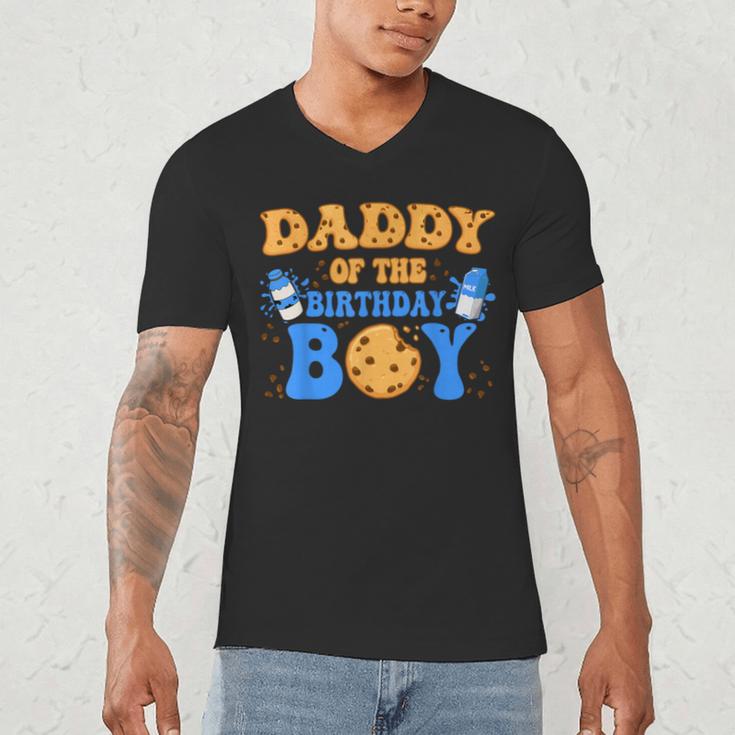 Daddy Of The Birthday Boy Milk And Cookies Lover Men's V-Neck T-Shirt