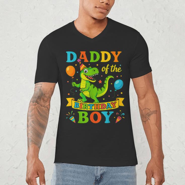 Daddy Of The Birthday Boy T-Rex Dinosaur Birthday Party Men's V-Neck T-Shirt