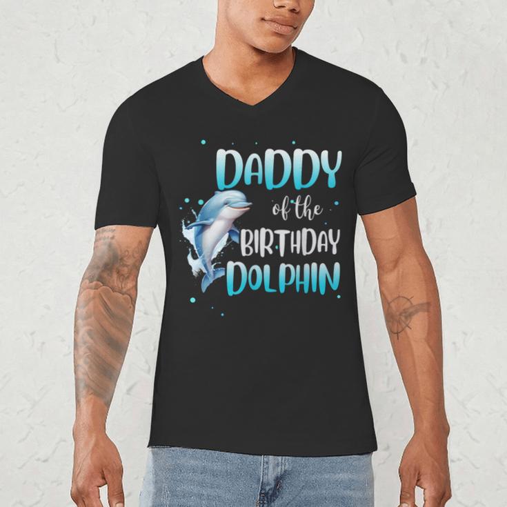 Daddy Of The Birthday Dolphin Family Matching Party Squad Men's V-Neck T-Shirt