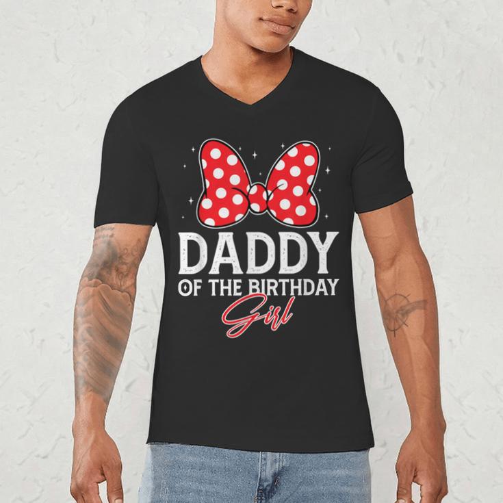 Daddy Of The Birthday Girl Cute Pink Bow Family Matching Men's V-Neck T-Shirt