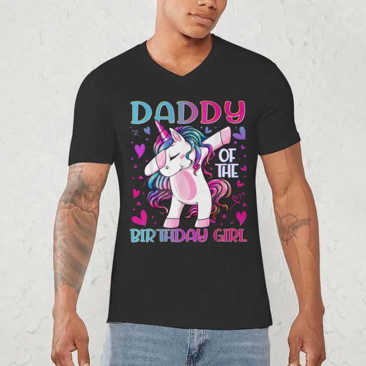 Daddy Of The Birthday Girl Dabbing Unicorn Dad Daddy Small Men's V-Neck T-Shirt