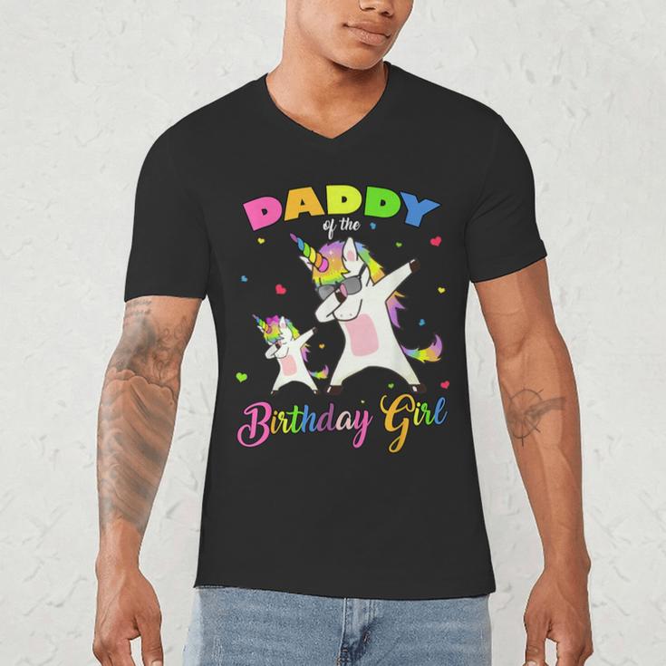 Daddy Of The Birthday Girl Dabbing Unicorn Princess And Dad Men's V-Neck T-Shirt