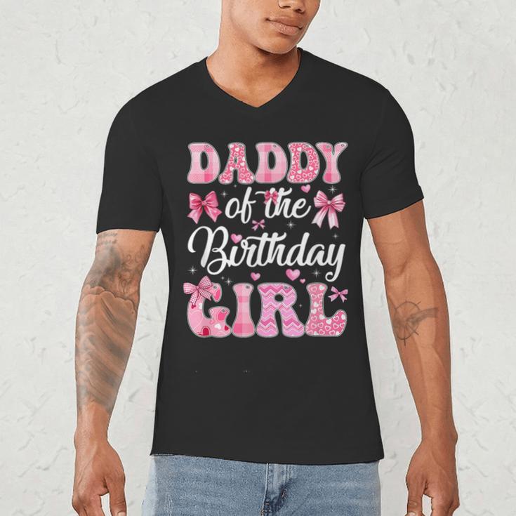 Daddy Of The Birthday Girl Family Pink Coquette Bow Men's V-Neck T-Shirt