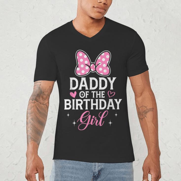 Daddy Of The Birthday Girl Pink Bow Birthday Family Matching Men's V-Neck T-Shirt
