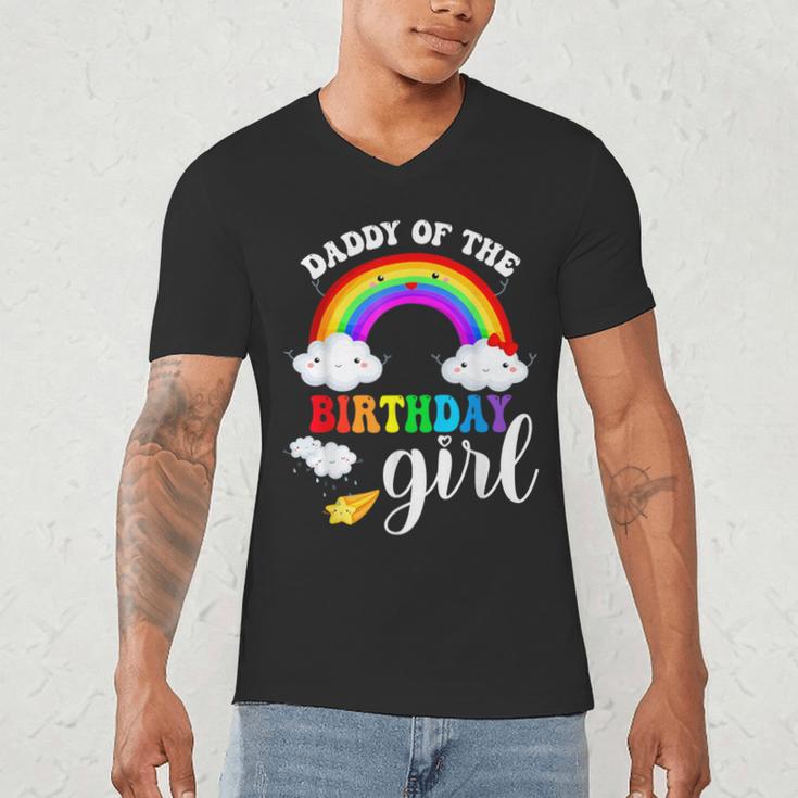 Daddy Of The Birthday Girl Rainbow B-Day Matching Family Men's V-Neck T-Shirt