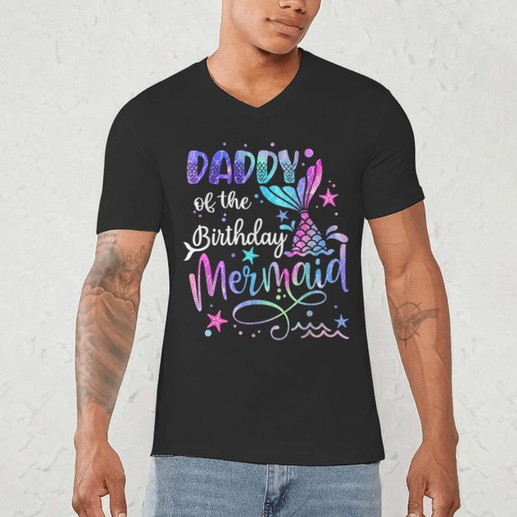 Daddy Of The Birthday Mermaid Matching Family Party Father's Men's V-Neck T-Shirt