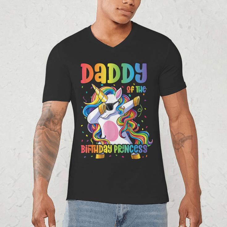 Daddy Of The Birthday Princess Girl Dabbing Unicorn Dad Men's V-Neck T-Shirt Daddy Of The Birthday Princess Girl Dabbing Unicorn Dad Men's V-Neck T-Shirt
