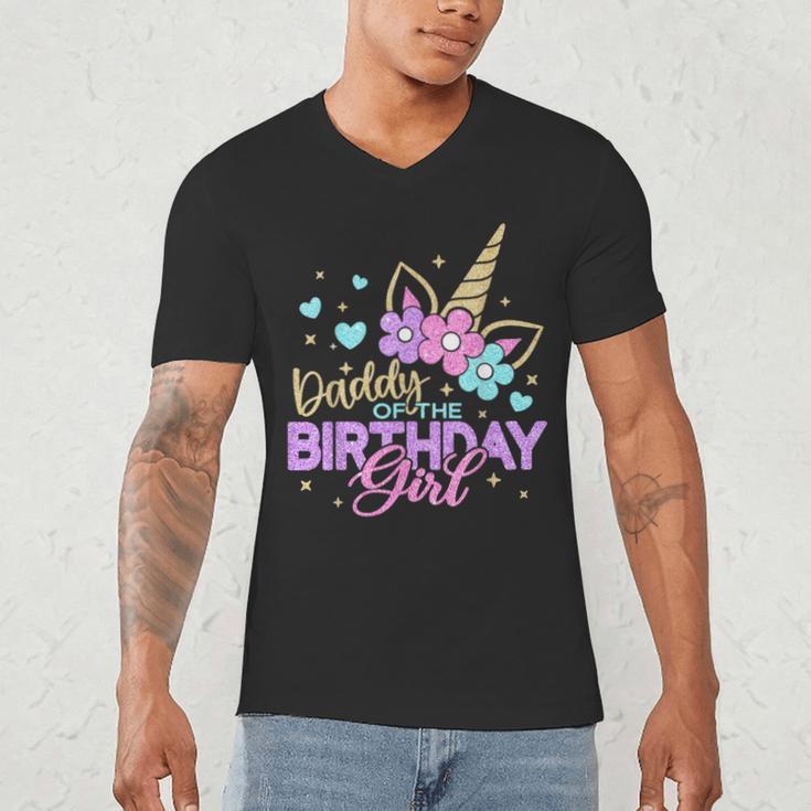 Daddy Of The Birthday Princess Girl Dad Unicorn Bday Party Men's V-Neck T-Shirt