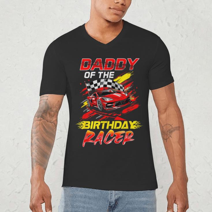 Daddy Of The Birthday Racer Race Car Party Family Matching Men's V-Neck T-Shirt