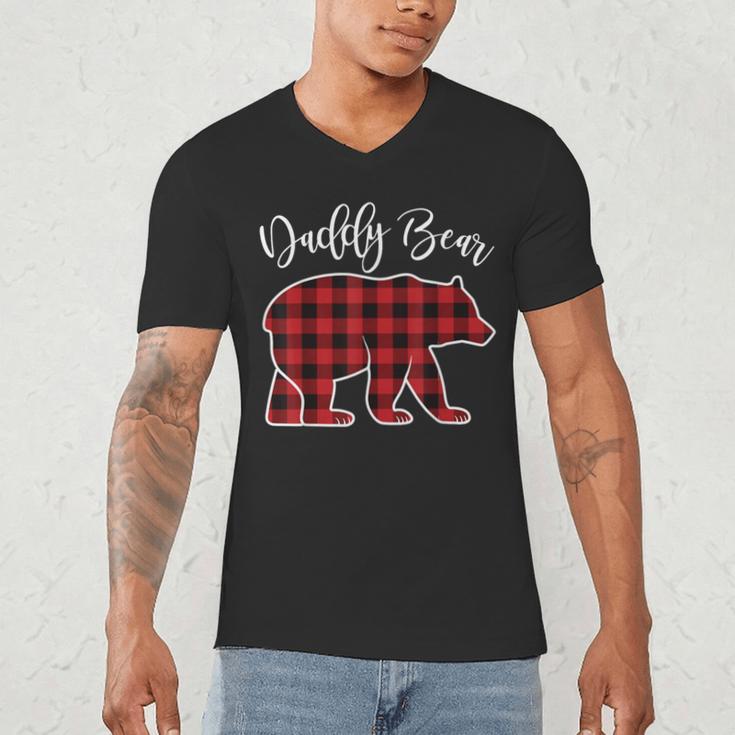 Daddy Dad Bear Pajama Red Buffalo Xmas Family Christmas Men's V-Neck T-Shirt
