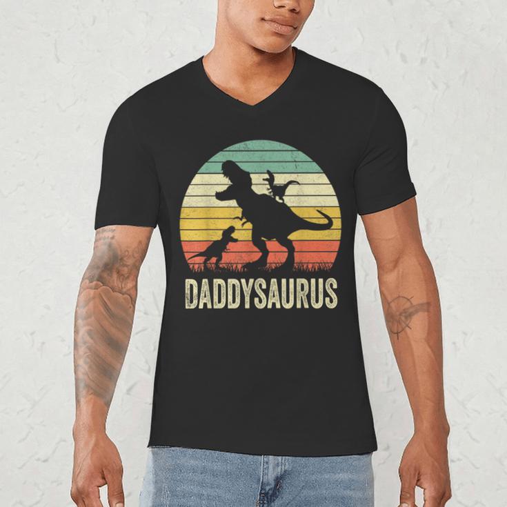 Daddy Dinosaur Daddysaurus 2 Kids For Dad Men's V-Neck T-Shirt Daddy Dinosaur Daddysaurus 2 Kids For Dad Men's V-Neck T-Shirt