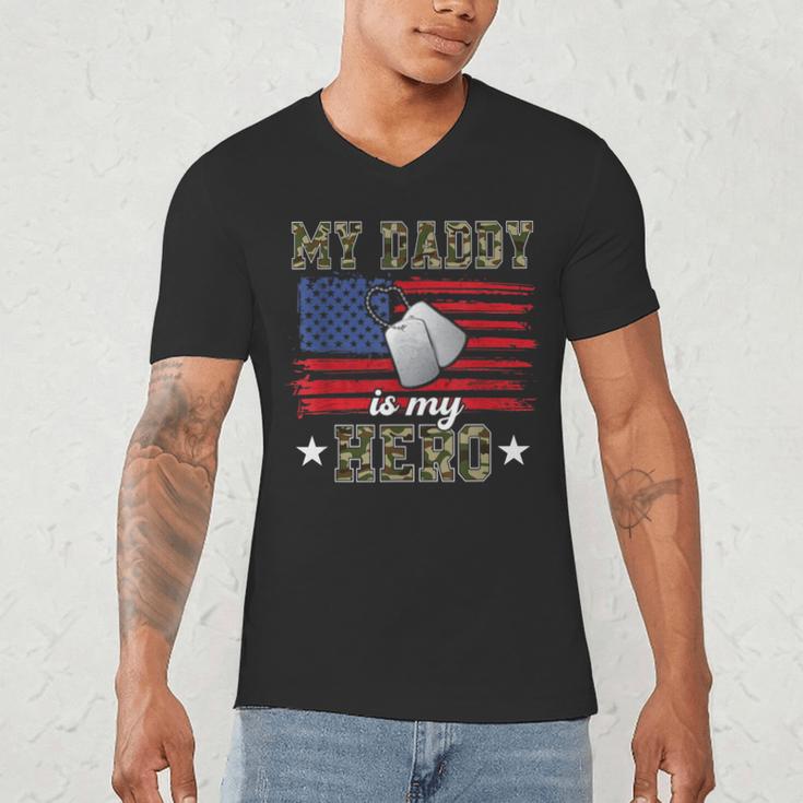 My Daddy Is My Hero Military Dad American Flag Army Proud Ar Men's V-Neck T-Shirt