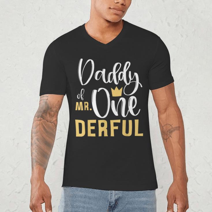 Daddy Of Mr Onederful 1st Birthday First One-Derful Matching Men's V-Neck T-Shirt