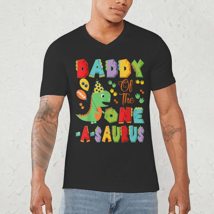 Daddy Of The One-A-Saurus 1St Birthday Boy Dinosaur Men's V-Neck T-Shirt Daddy Of The One-A-Saurus 1St Birthday Boy Dinosaur Men's V-Neck T-Shirt