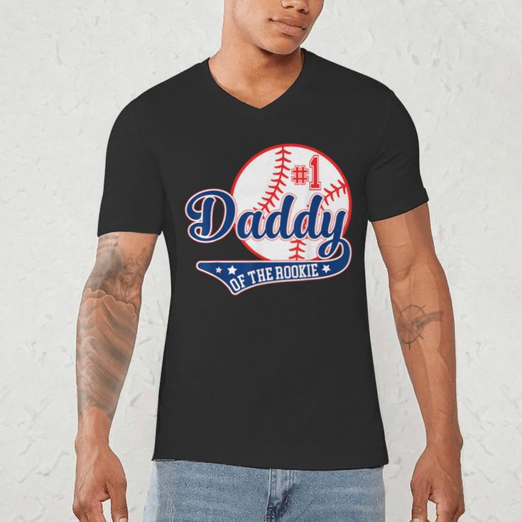Daddy Of Rookie 1st Birthday Baseball Theme Matching Party Men's V-Neck T-Shirt