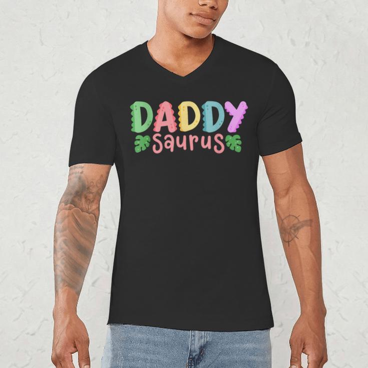 Daddy Saurus Kids Dinosaur Birthday Party Family Matching Men's V-Neck T-Shirt