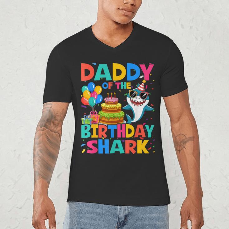 Daddy Of The Shark Birthday Dad Matching Family Men's V-Neck T-Shirt Daddy Of The Shark Birthday Dad Matching Family Men's V-Neck T-Shirt