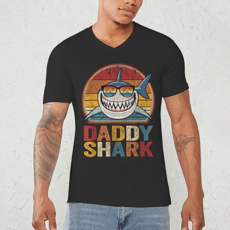 Daddy Shark Retro Shark Shirt Pajamas For Dad Dad Men's V-Neck T-Shirt Daddy Shark Retro Shark Shirt Pajamas For Dad Dad Men's V-Neck T-Shirt