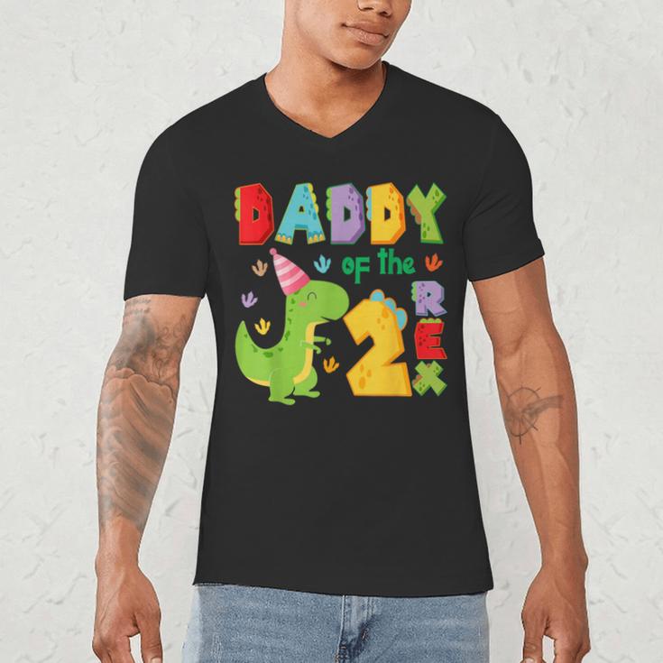 Daddy Of The Two Rex 2Nd Birthday Boy Dinosaur T-Rex Men's V-Neck T-Shirt