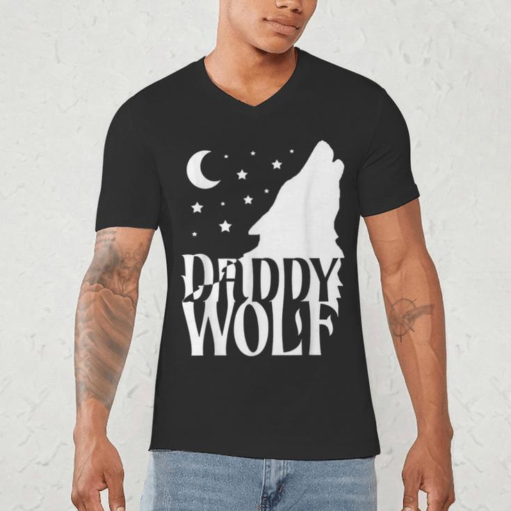 Daddy Wolf Matching Family Tribe Wolves Moon Men's V-Neck T-Shirt