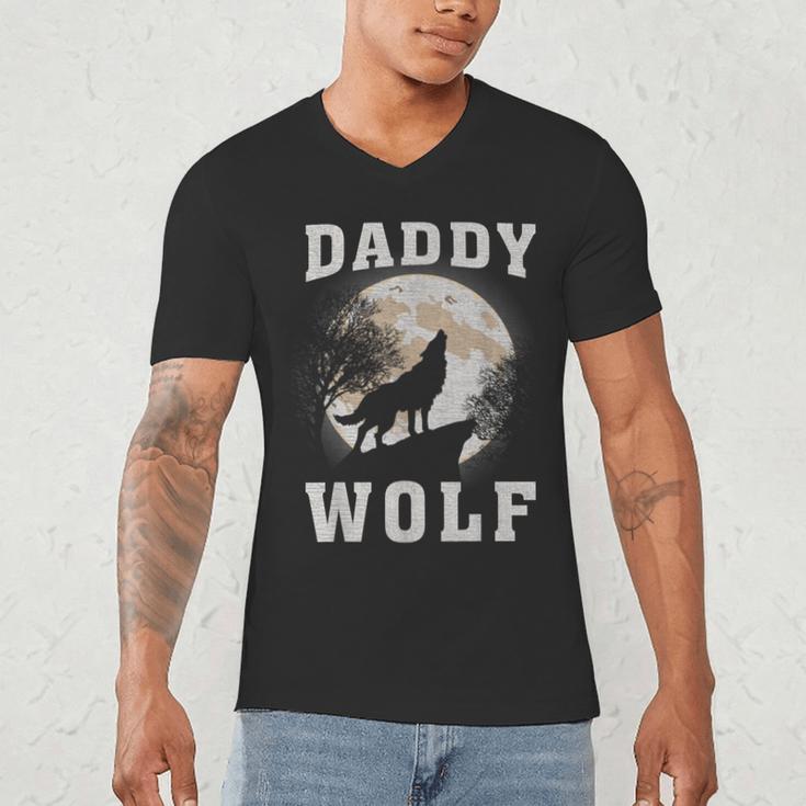 Daddy Wolf Wolves Dad Moon Fathers Day Men's V-Neck T-Shirt