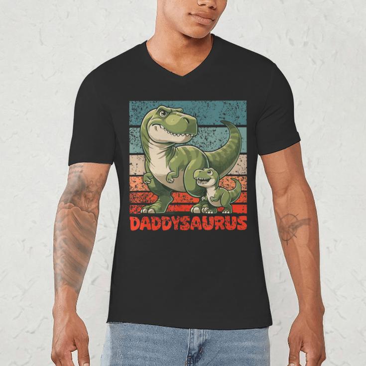 Daddysaurus Father's Day Best Dad T-Rex Papa Men's V-Neck T-Shirt