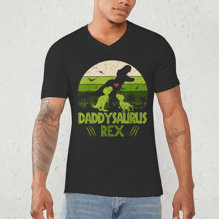 Daddysaurus Rex 2 Kids Sunset Tshirt For Fathers Day Men's V-Neck T-Shirt Daddysaurus Rex 2 Kids Sunset Tshirt For Fathers Day Men's V-Neck T-Shirt