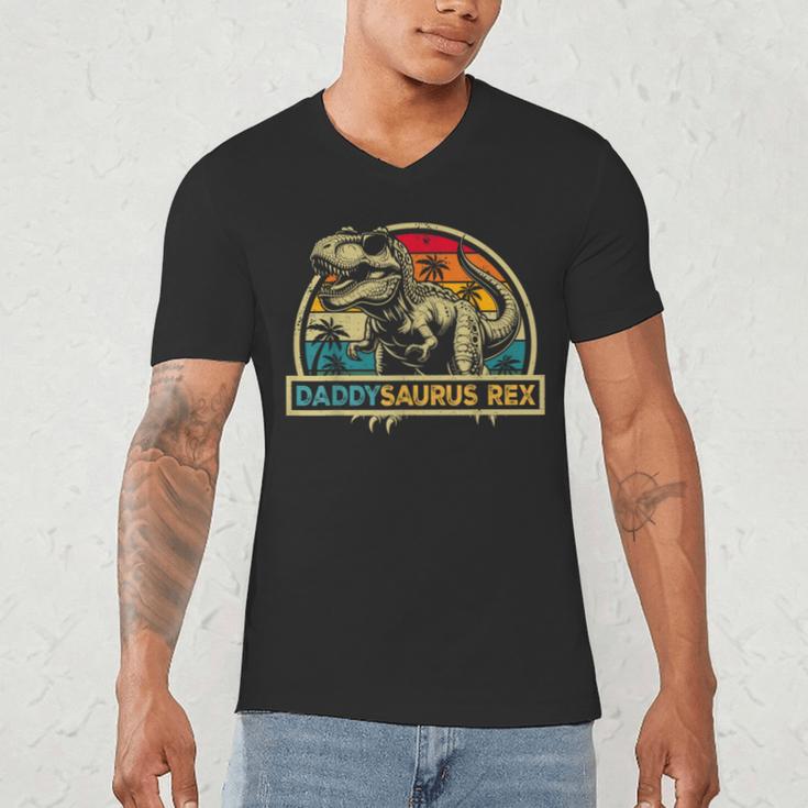 Daddysaurus Rex Dinosaur Daddy Saurus Rex Family Matching Men's V-Neck T-Shirt