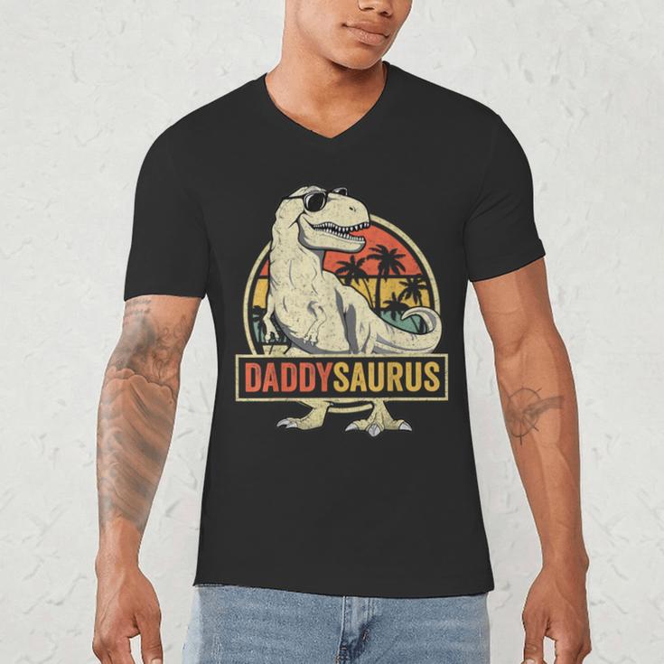 Daddysaurus Shirt T-Rex Dad Dinosaur Men's V-Neck T-Shirt