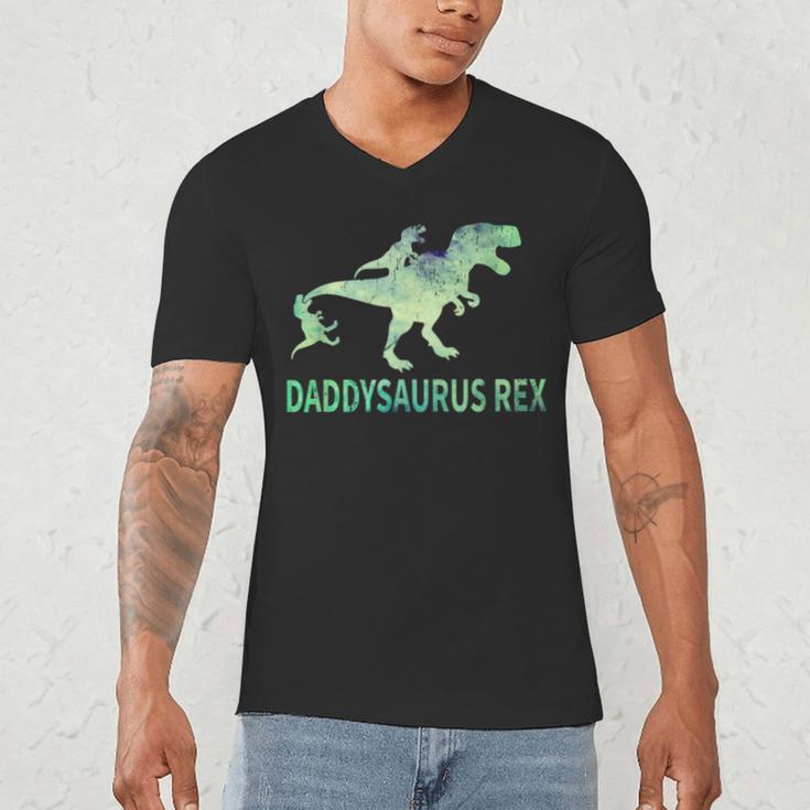 DaddysaurusRex Dinosaur Daddy Saurus Dad 2 Two Kids Dino Men's V-Neck T-Shirt DaddysaurusRex Dinosaur Daddy Saurus Dad 2 Two Kids Dino Men's V-Neck T-Shirt
