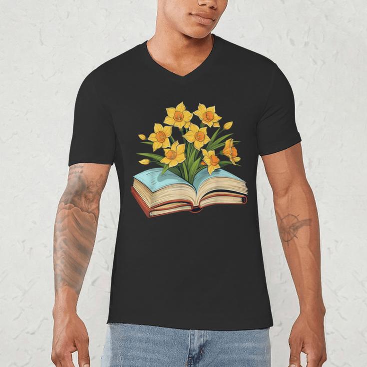 Daffodils Flowers Book Floral Men's V-Neck T-Shirt