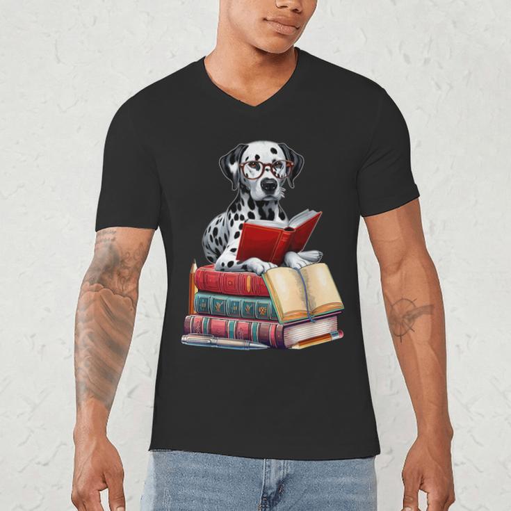 Dalmatian Reading Books Matching Bookworm Readers Librarian Men's V-Neck T-Shirt Dalmatian Reading Books Matching Bookworm Readers Librarian Men's V-Neck T-Shirt