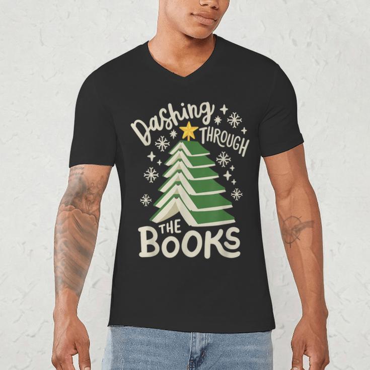 Dashing Through The Books Christmas Book Lovers Men Women Men's V-Neck T-Shirt