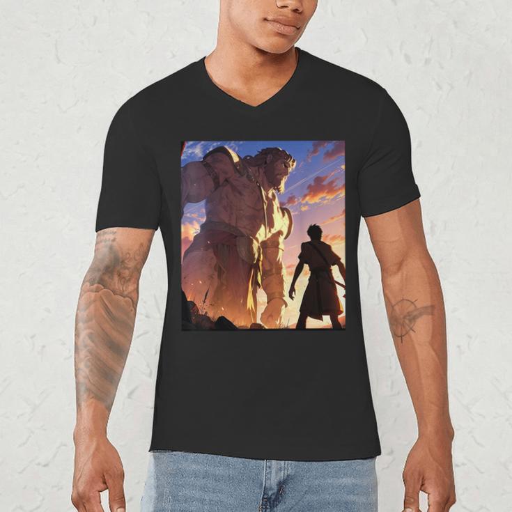 David And Goliath Bible Book Of Samuel Famous Bible Story Men's V-Neck T-Shirt