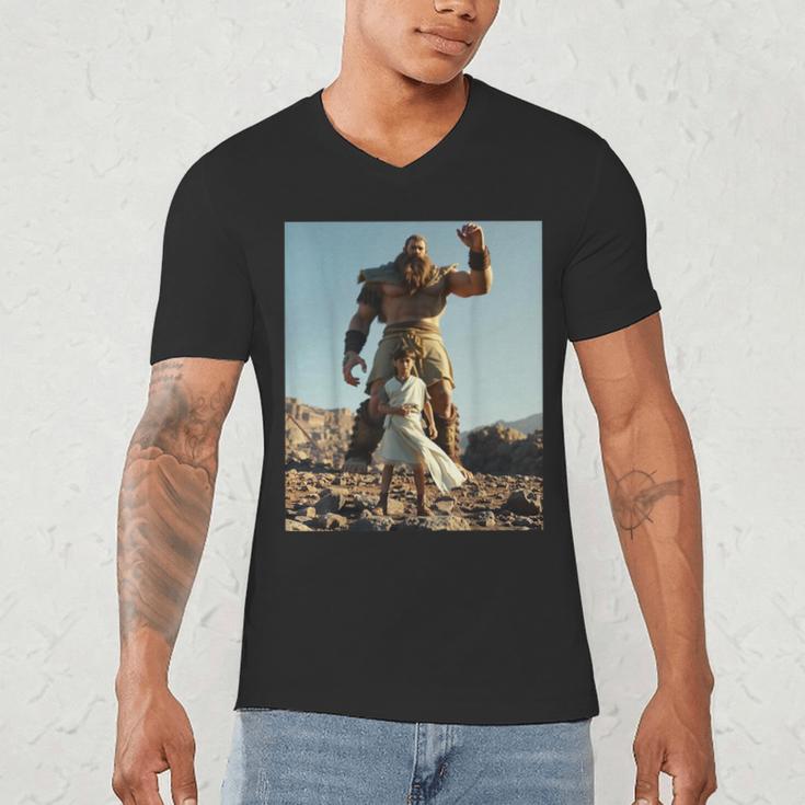 David And Goliath Bible Book Of Samuel King David Men's V-Neck T-Shirt