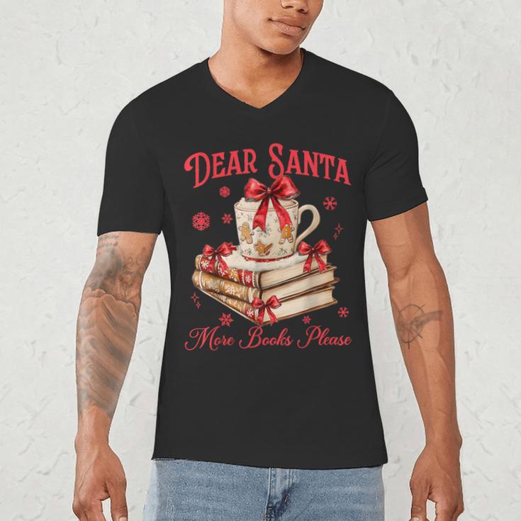 Dear Santa More Books Please Coquette Bow Books Christmas Men's V-Neck T-Shirt