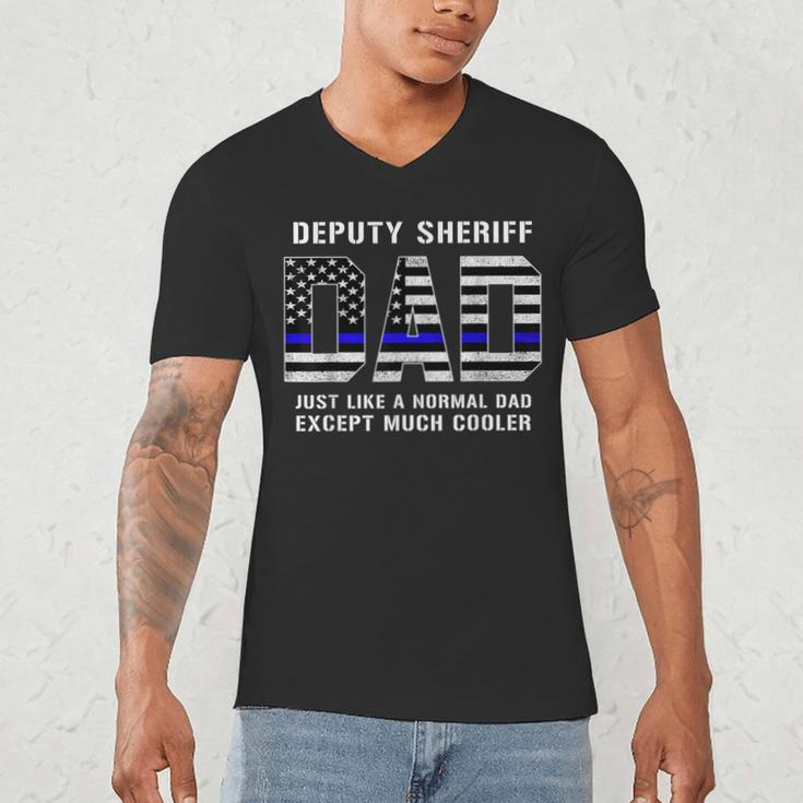 Deputy Sheriff Dad Much Cooler Fathers Day Thin Blue Line Men's V-Neck T-Shirt
